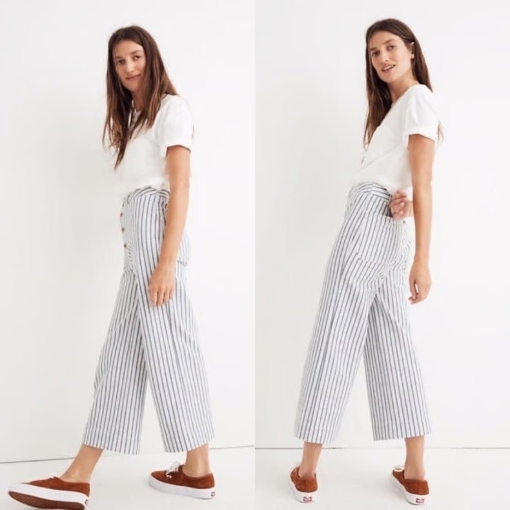Madewell Emmett High Waisted Striped Wide-Leg Crop Pants
